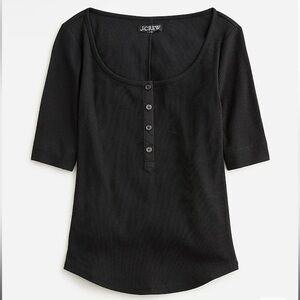 J.Crew Black Fitted Ribbed Vintage Henley Short Sleeves Tee T-Shirt Top XXS